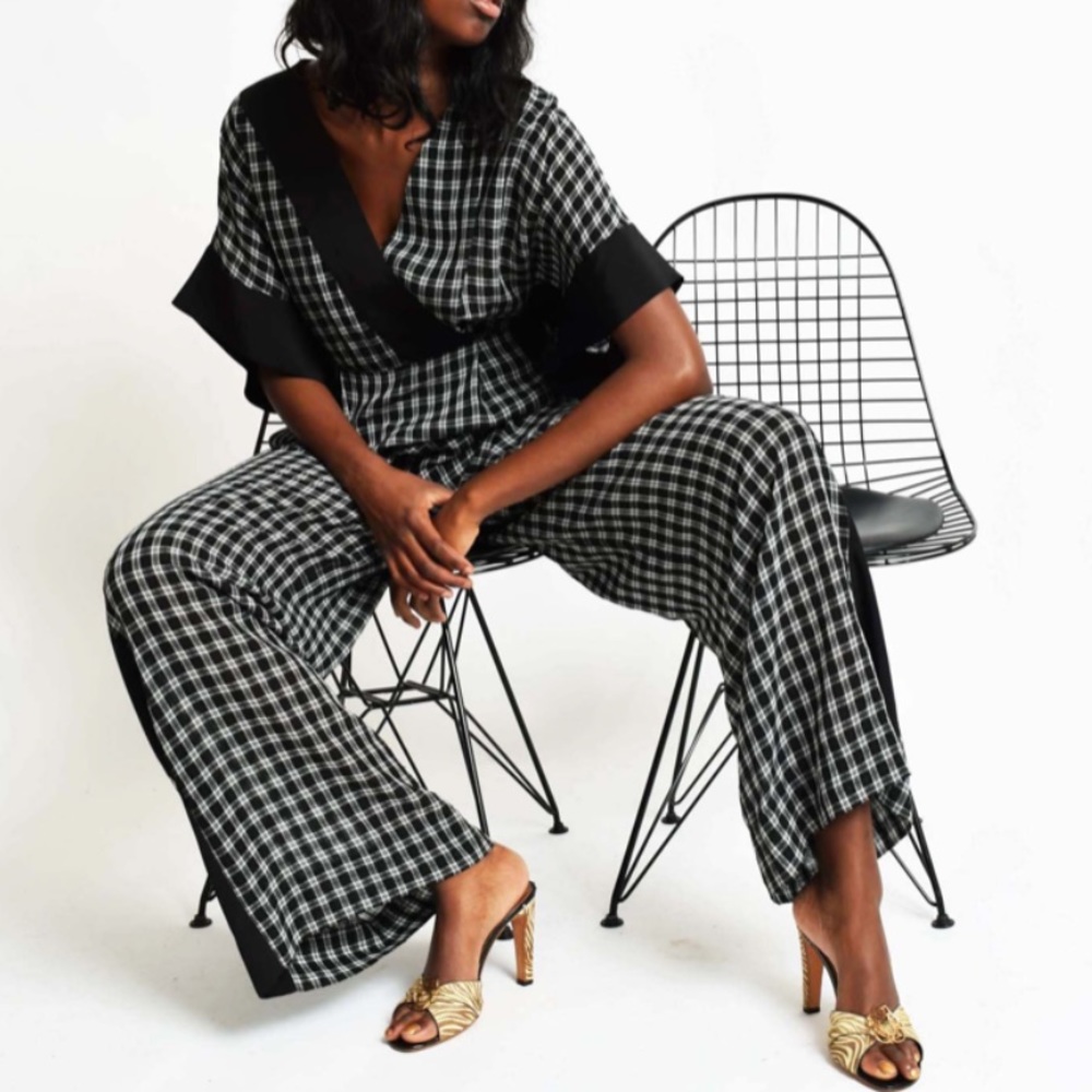 NWT DVF Diane Von Furstenberg Plaid Faux Wrap Silk Jumpsuit